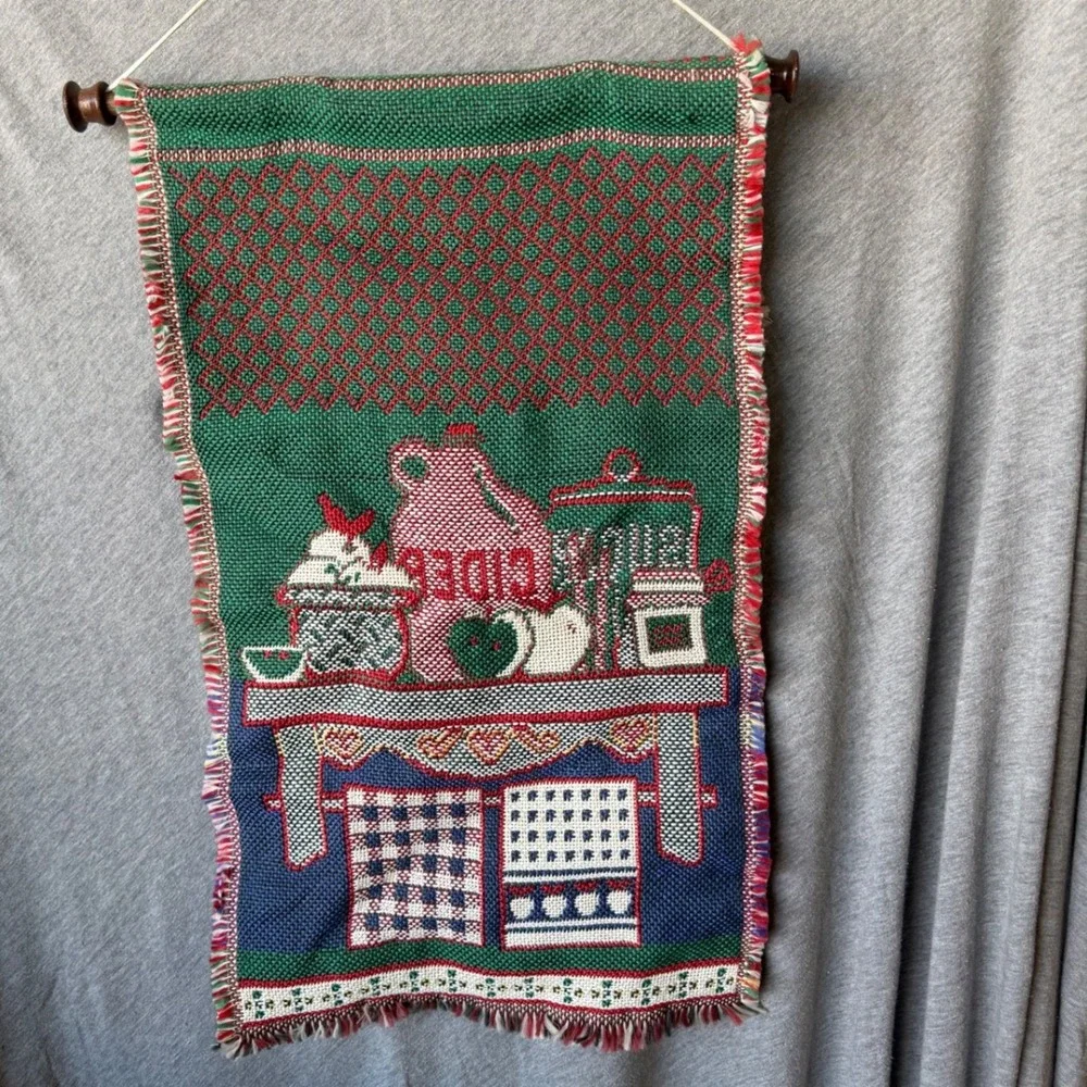 Vintage Woven Kitchen Tapestry Wall Hanging Cottagecore Grandmacore Kitsch Cozy
